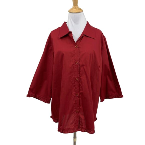 Route 66 Shirt Womens 16 Plus Richred Cotton Blend 3/4 Sleeve Button Up Collar - Picture 1 of 11
